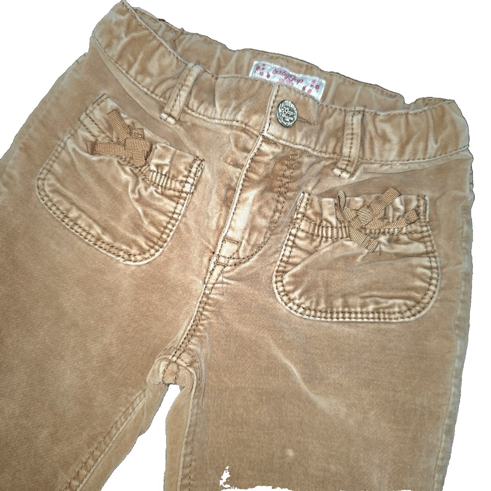 GAPKIDS Girls' Vtg Y2K 2000s Tan Velvet Velour Bootcut Jeans Size 5T Bow Detail